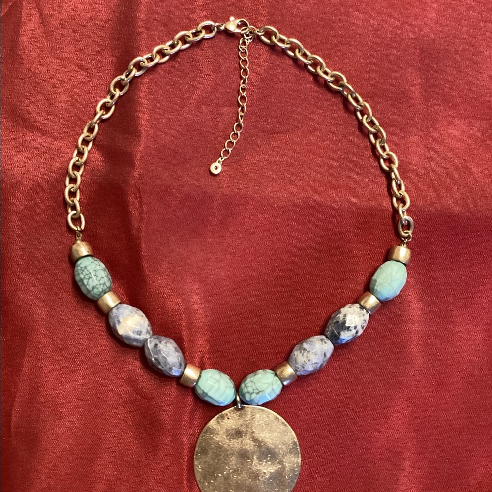 Gold-Tone Necklace with Turquoise and Blue Beads